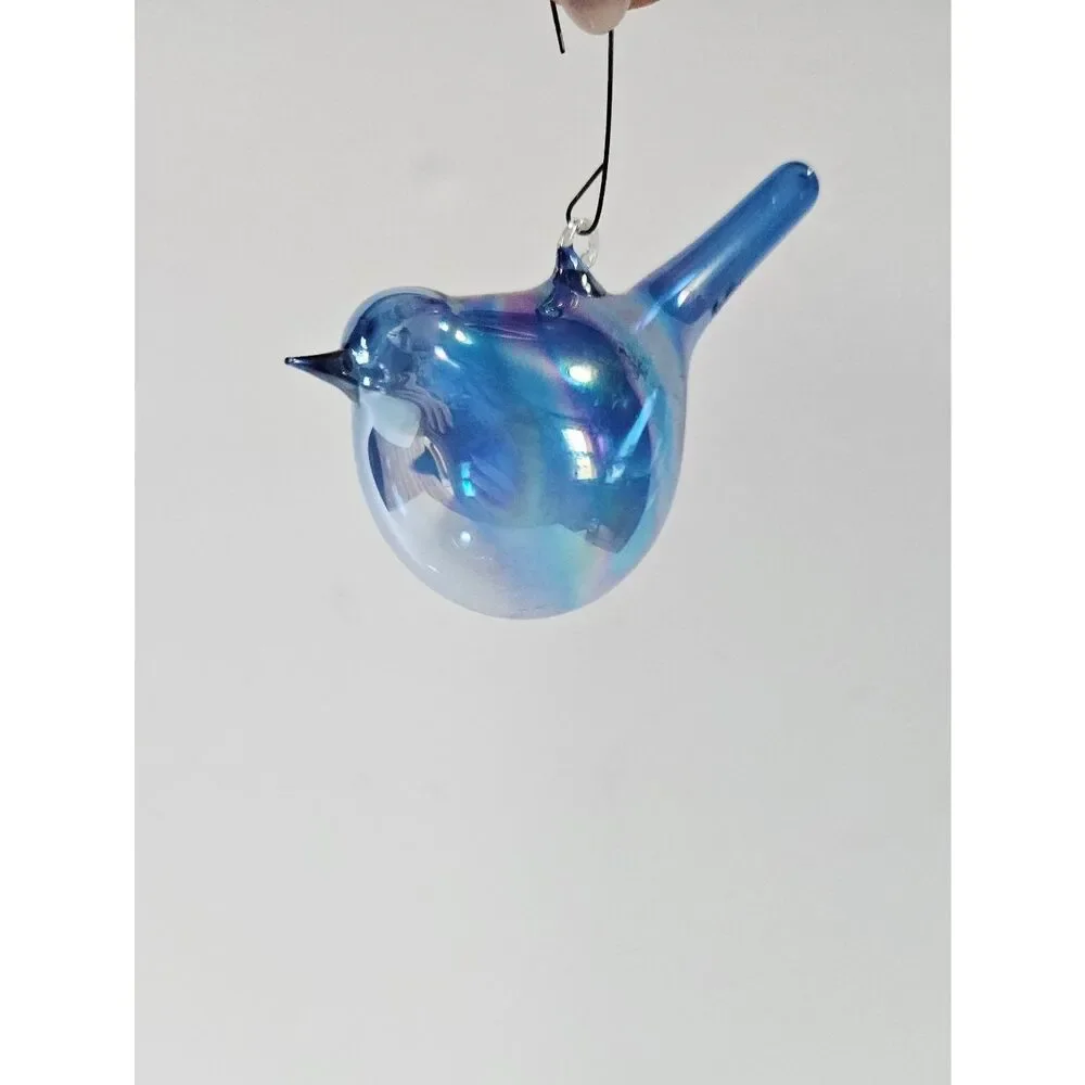 Vintage Hand Blown Glass Opalescent Blue Bird Sun Catcher Christmas Ornament